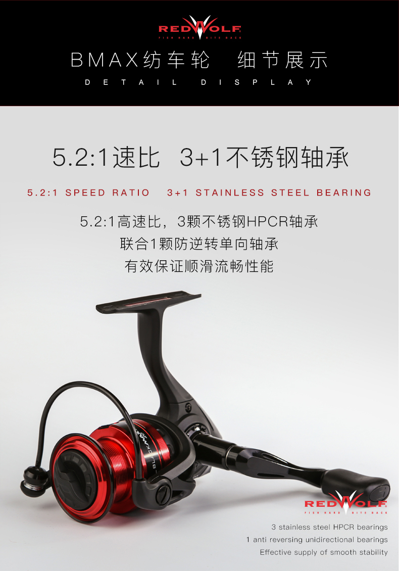 红狼(red wolf) 美国红狼路亚竿套装枪柄碳素路亚杆m调水滴轮通用鲈