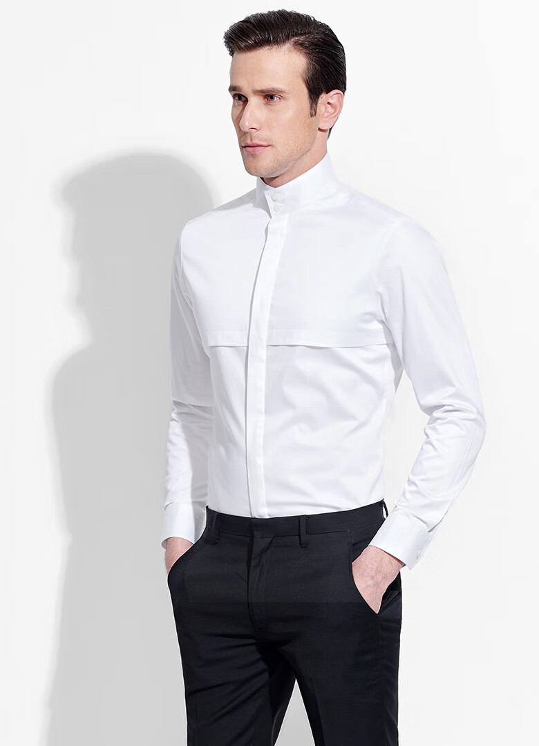 dosharp品牌2020春季新款中国风商务高立领衬衫男士长袖修身时尚拼接