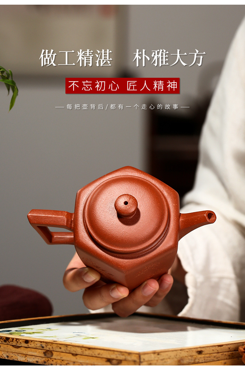 宜兴紫砂壶手工壶功夫茶具宫灯梅兰竹菊刻绘降坡泥泡茶壶六方君子谭青