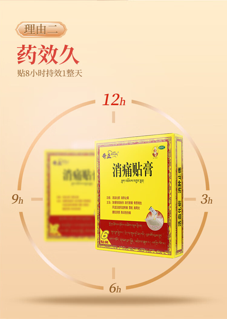 奇正藏药 消痛贴膏6贴化瘀跌打瘀痛落枕风湿类风湿疼痛扭挫伤旧伤痛km
