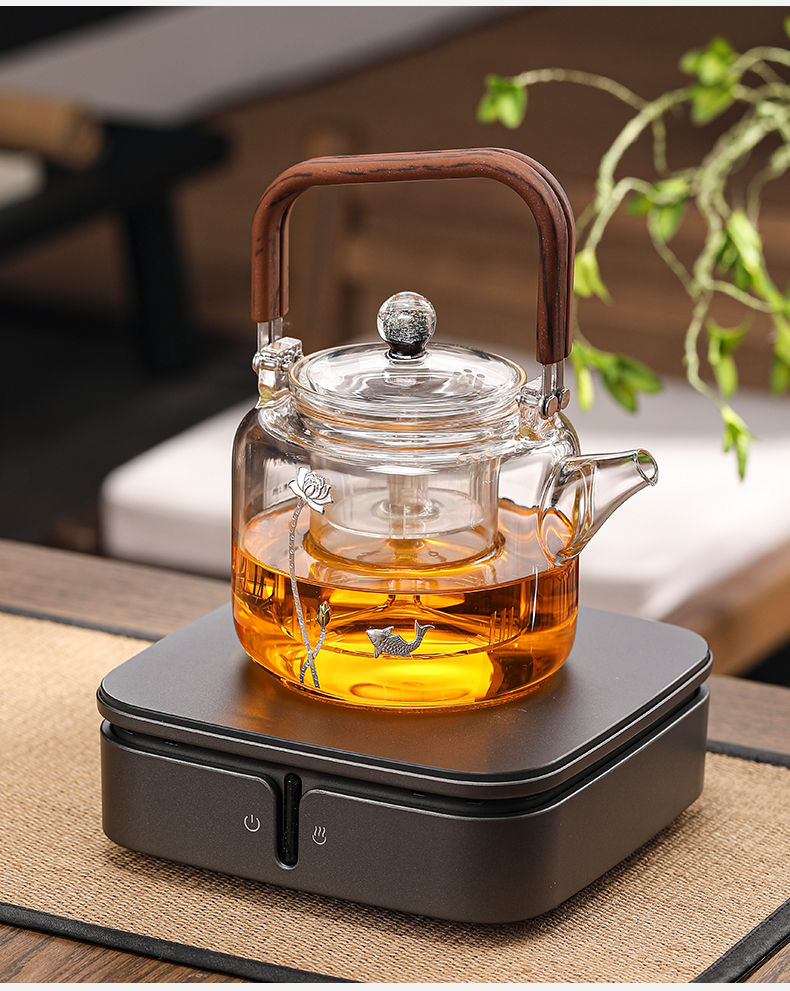 新羽镶银星空蒸煮两用壶耐热玻璃壶煮茶壶煮茶器电陶炉烧水提梁壶h17