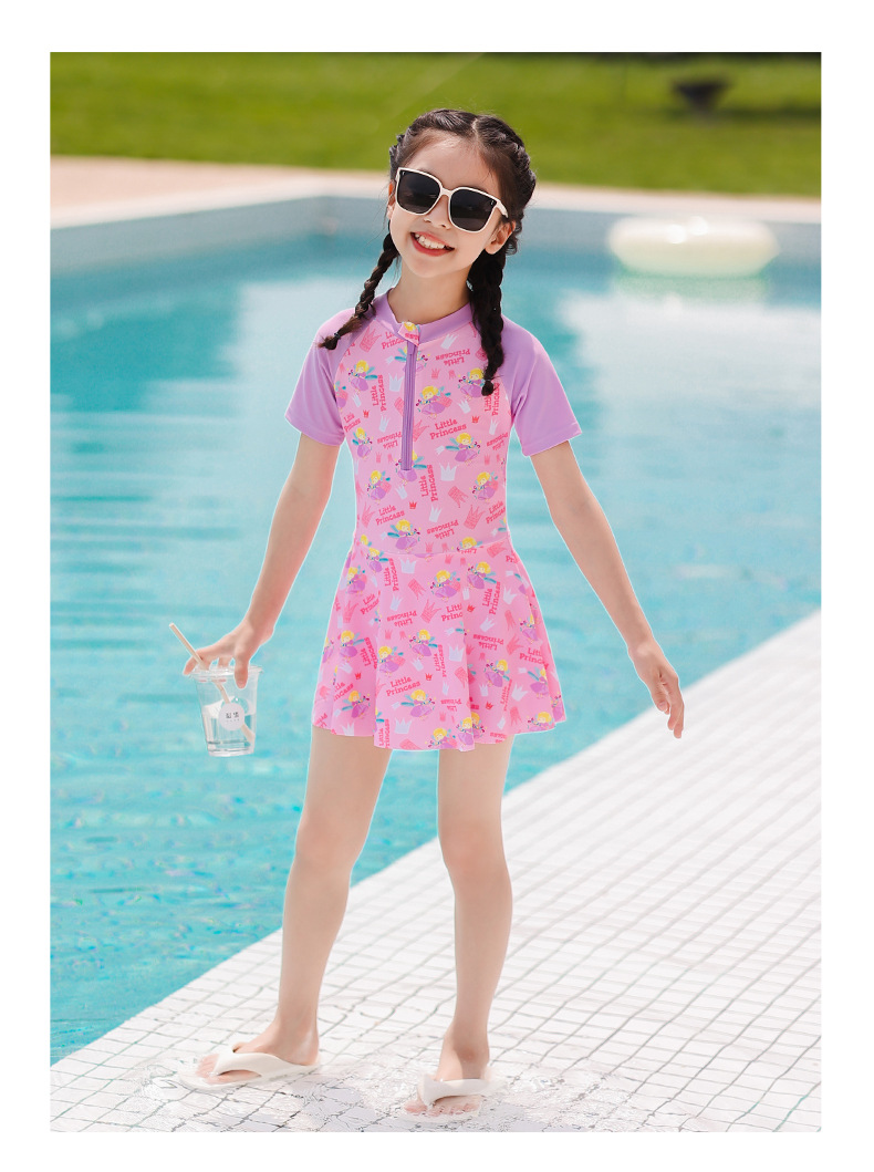 儿童泳衣8小女孩10岁中大童韩版连体裙式泳装平角女童学生游泳衣套装