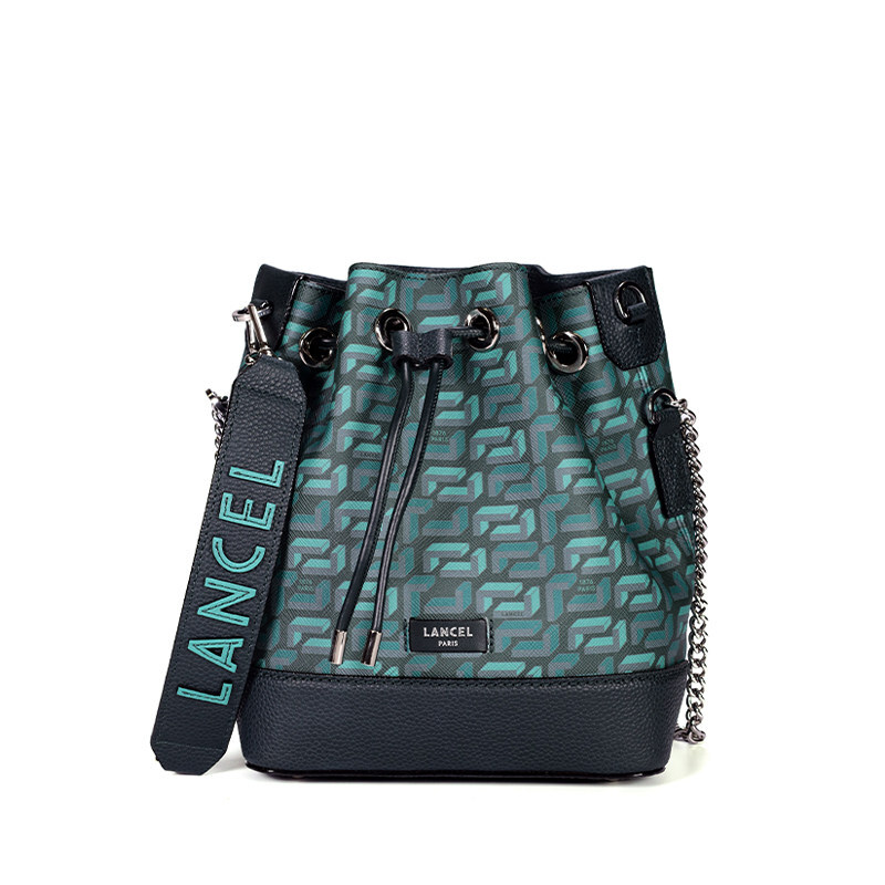 lancel兰姿新款女包lancelgram水桶包印花牛皮单肩斜挎包桃红色