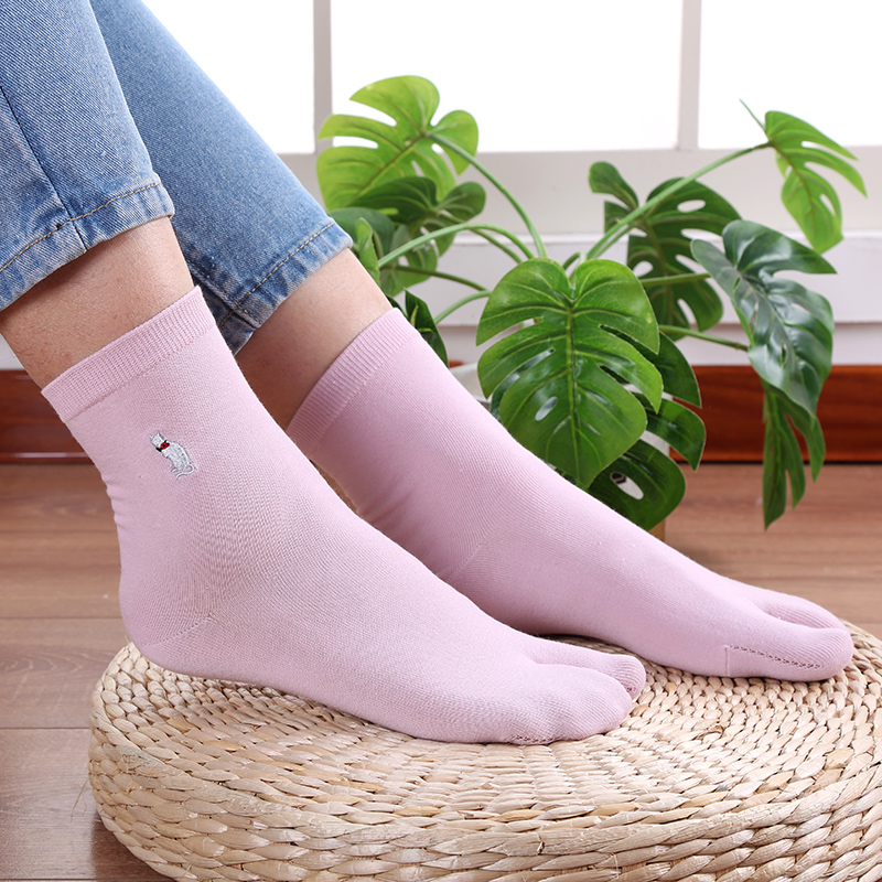 3双装女分趾袜中筒棉质二指袜春夏薄款袜子二趾袜人字拖木屐袜咖啡色3