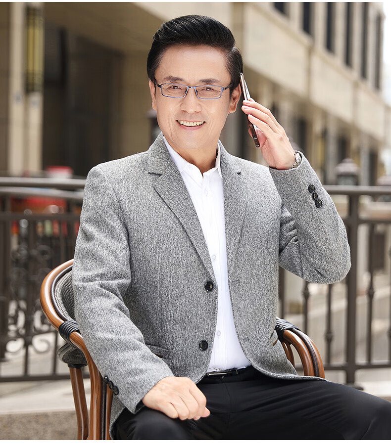 婚庆喜爸爸西装男中年人爸爸套装西服秋装外2021新款春秋季40上衣50岁