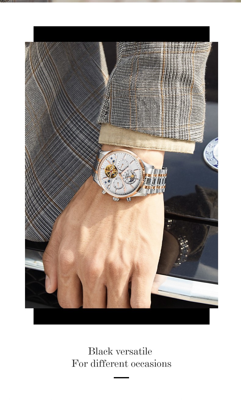 CALUOLA Men's Multifunction Mechanical Watch Luxury Fashion Steel Band Wristwatch Top Brand 5