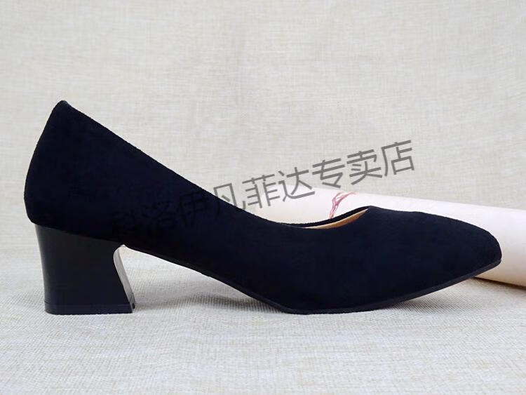 pstp) 【捡漏价】品牌鞋进口品质老北京布鞋女高跟黑色绒面上班鞋浅口