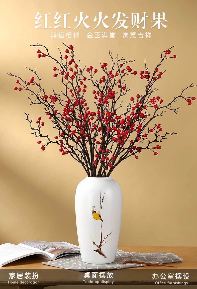 hkpz仿真花红色发财果带花瓶套装摆件客厅插花相思豆红果浆果小号浆果