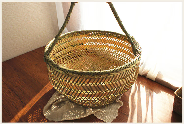 圆竹篮竹编子手提鸡蛋包装篮收纳篮筐蔬菜框购物篮水果篮小菜篮djbs