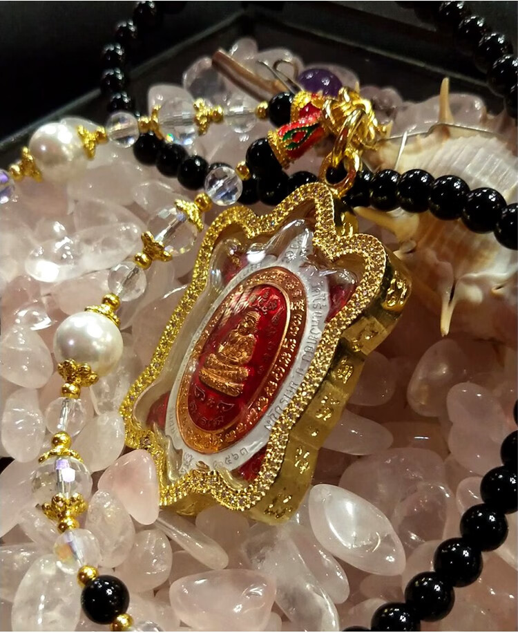 檀福匠 泰国正牌龙婆柳庙2562财龟佛牌吊坠 清债龟牌镀金镶钻项链 脖