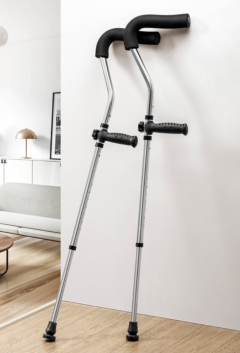 拐杖腋下助行器 医用病人老人手杖 铝合金伸缩棍加 腋拐2支(158-178cm