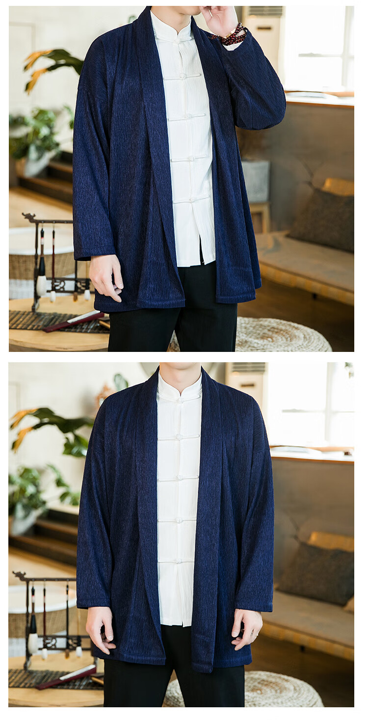 花花公子【高档轻奢】春秋对襟开衫外套男士中国风黑色道袍披风复古