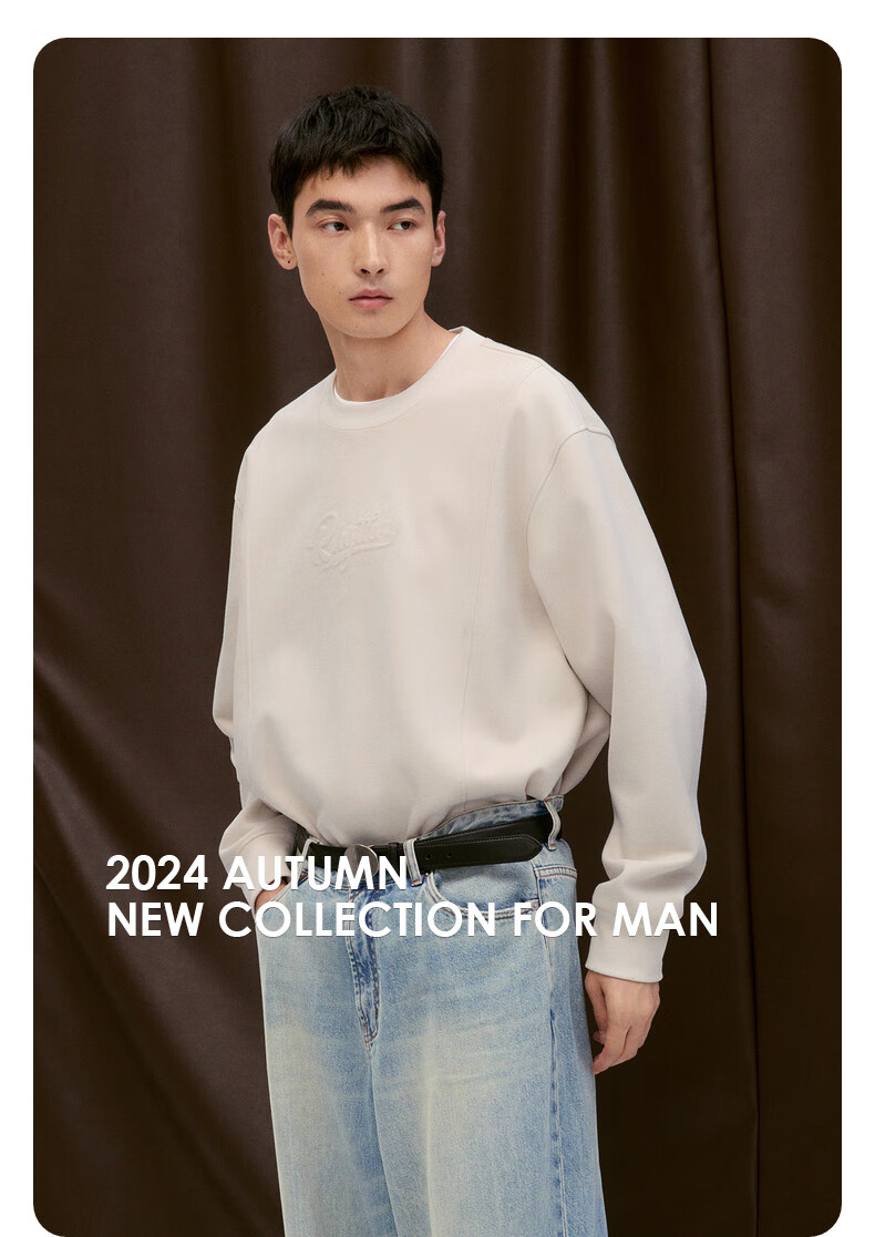 GXG Men's Simple Fashion Crew Neck Loose Sweatshirt Autumn 2024 New Dark Gray 175/L 4