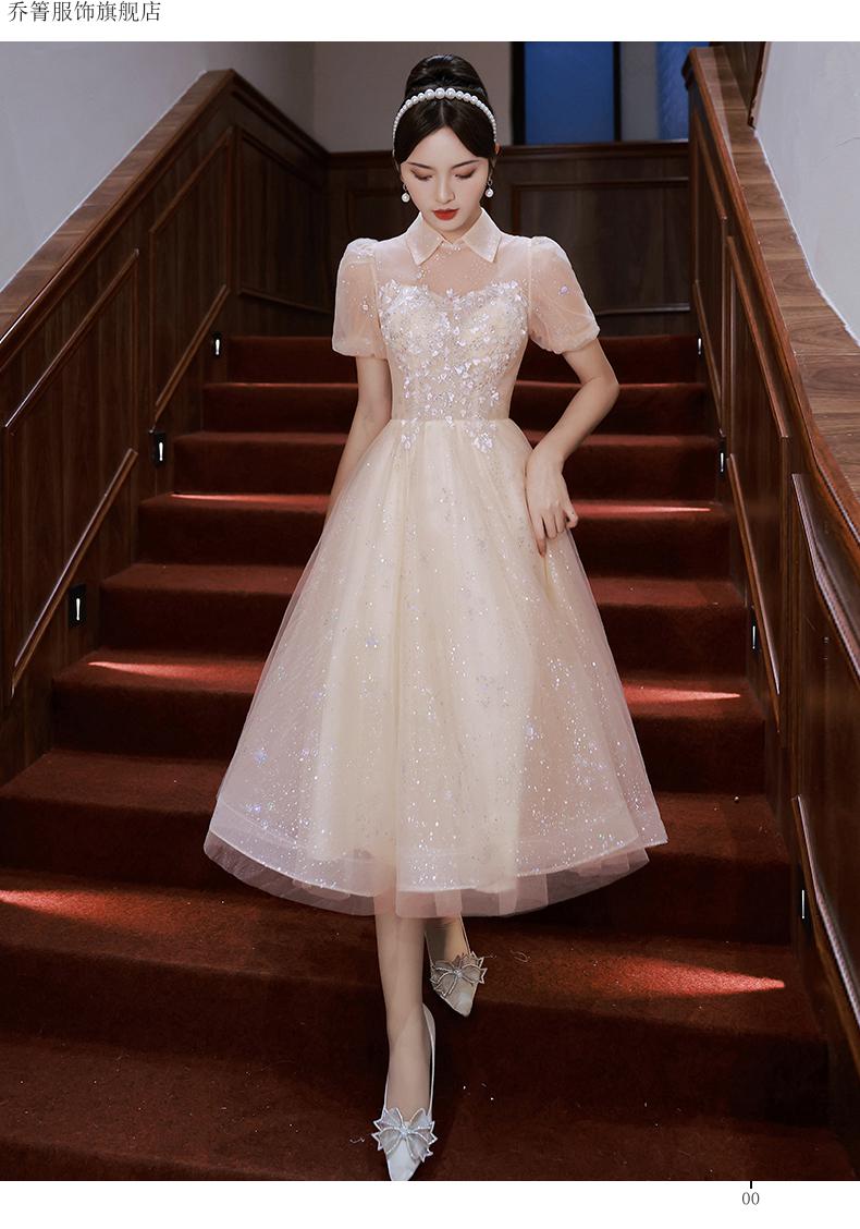 18嵗岁成人礼服女晚礼服香槟色晚宴派对气质感生日小个子公主裙学生