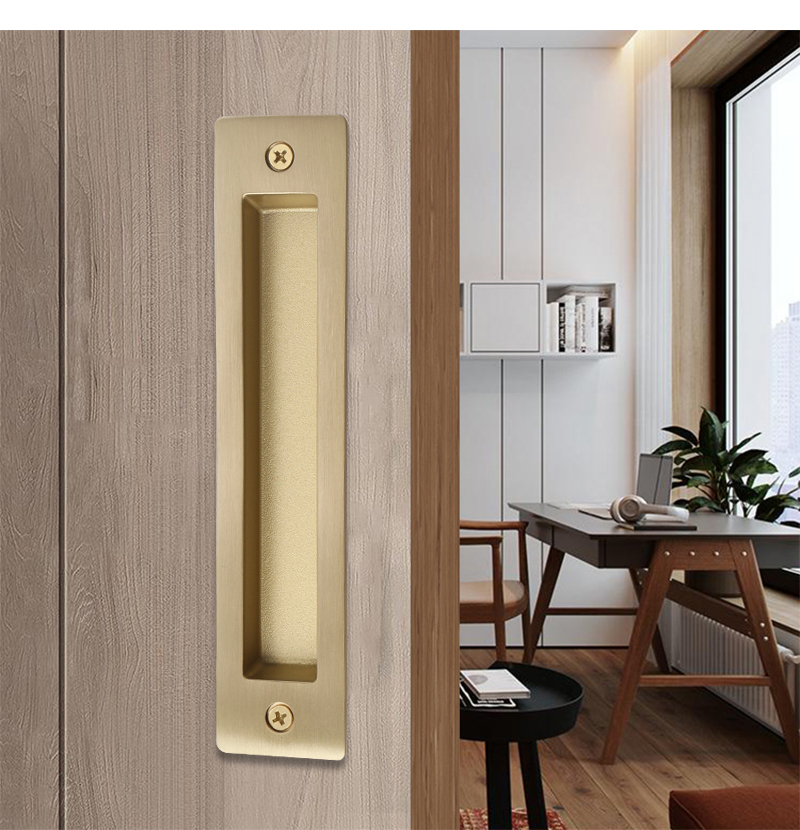 美式推拉移门拉手美式全铜推拉移门拉手嵌入式吊趟谷仓门扣手书房厨房