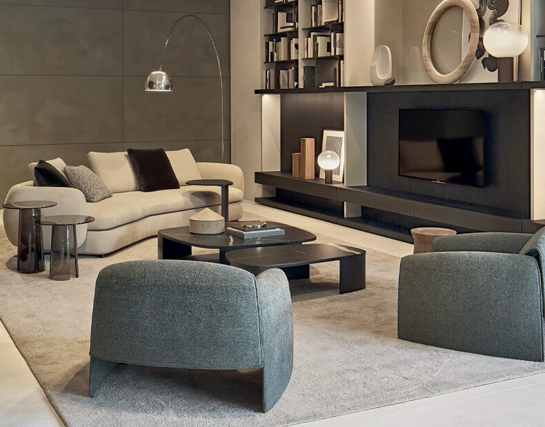 槟胜爵 岩板茶几意式极简客厅沙发大小组合边几不锈钢茶桌 岩板茶几