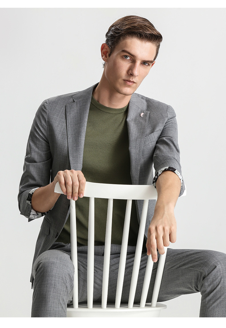 轻正装系列报喜鸟商务休闲男士西服套装灰色单排扣时尚西装ebb201709