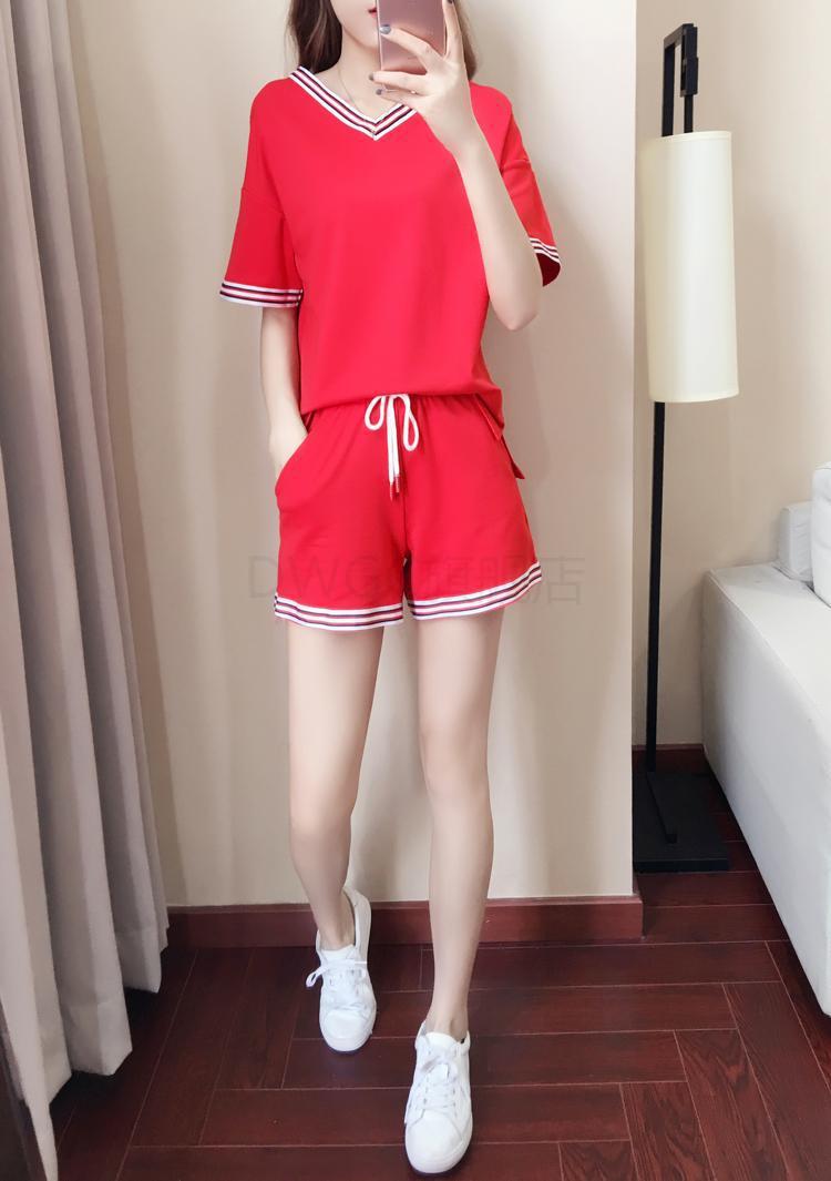 dwgc 女装短衣短裤套装夏天穿的运动一套热裤200斤大码天服胖mm休闲时