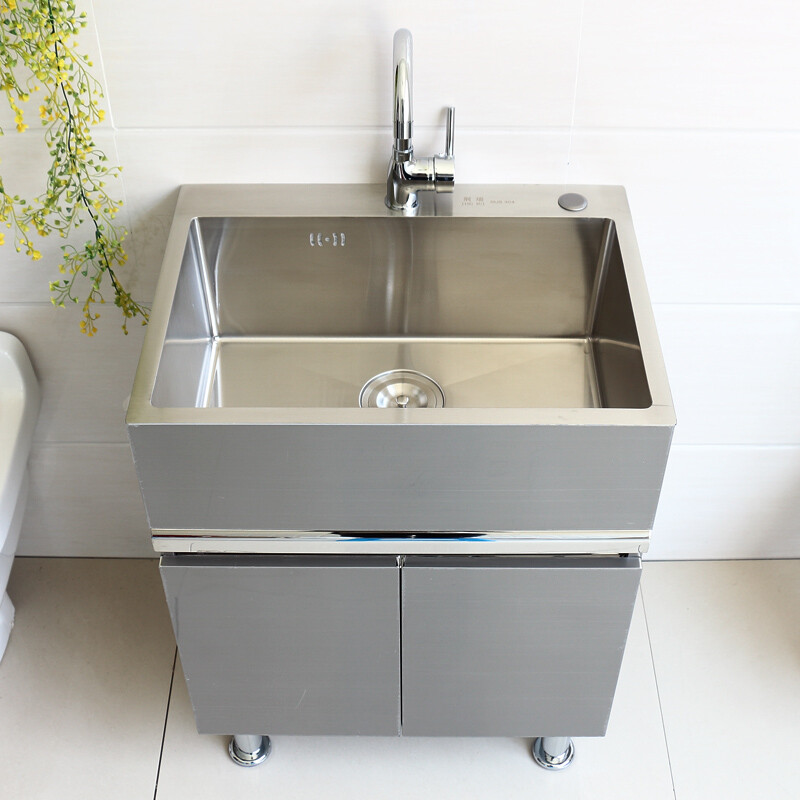 304不锈钢洗衣柜组合阳台洗衣池带搓板简约小户型洗菜台盆落地柜wm