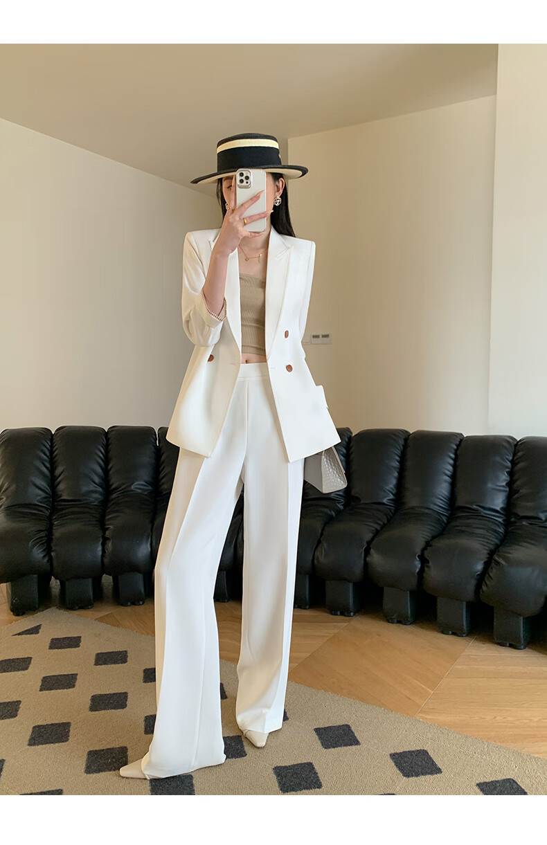 sgirl阔腿裤西装套装女夏款薄款感职业正装时尚气质两件套白色西服