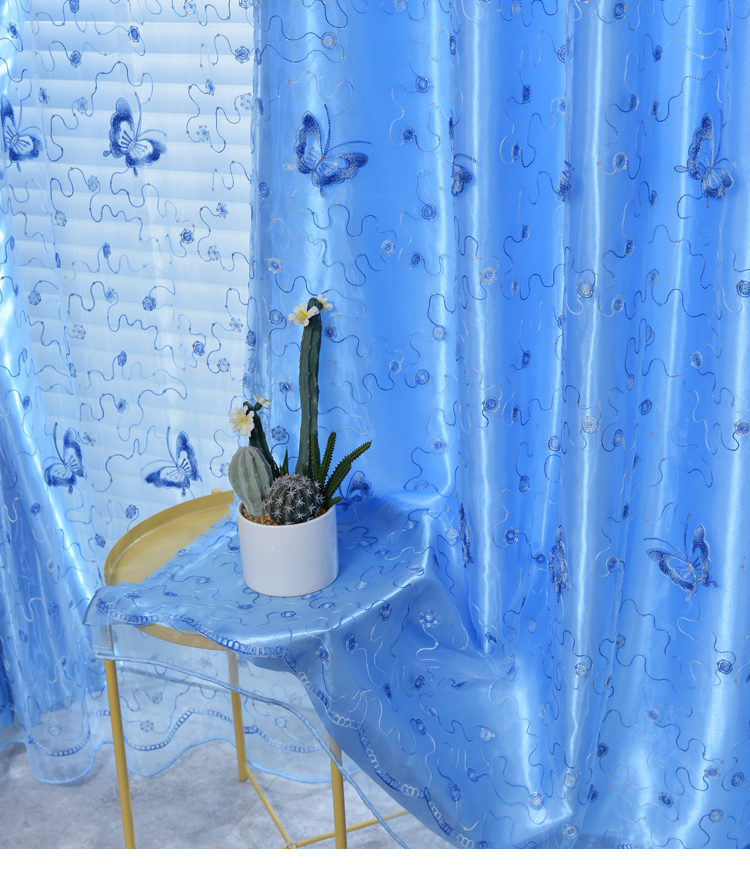 菲菈多定制绣花纱帘美容院隔断公主风卧室飘窗阳台窗帘布窗纱紫色蝴蝶