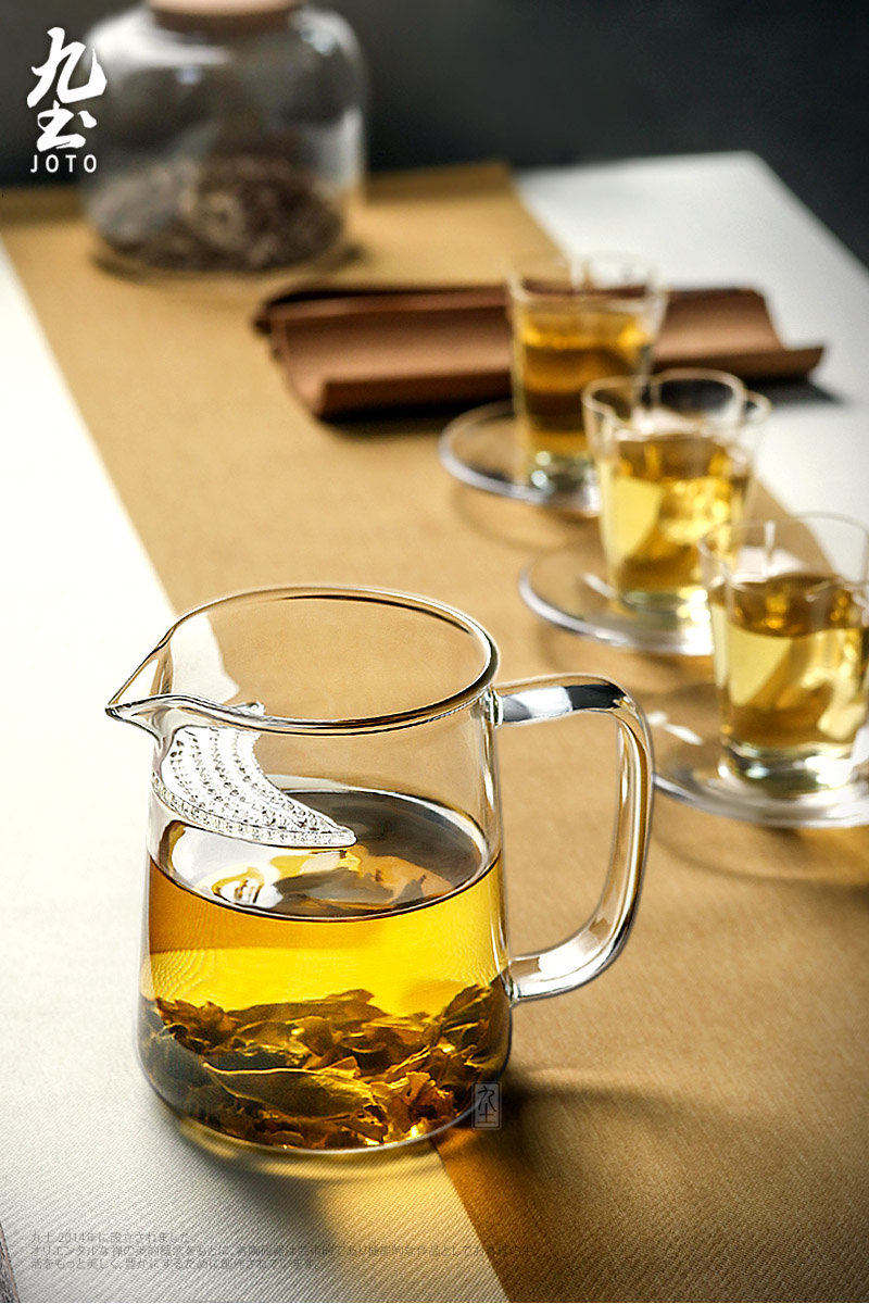九土耐热玻璃公道杯透明办公泡茶杯带月牙一体过滤分茶杯茶道器具