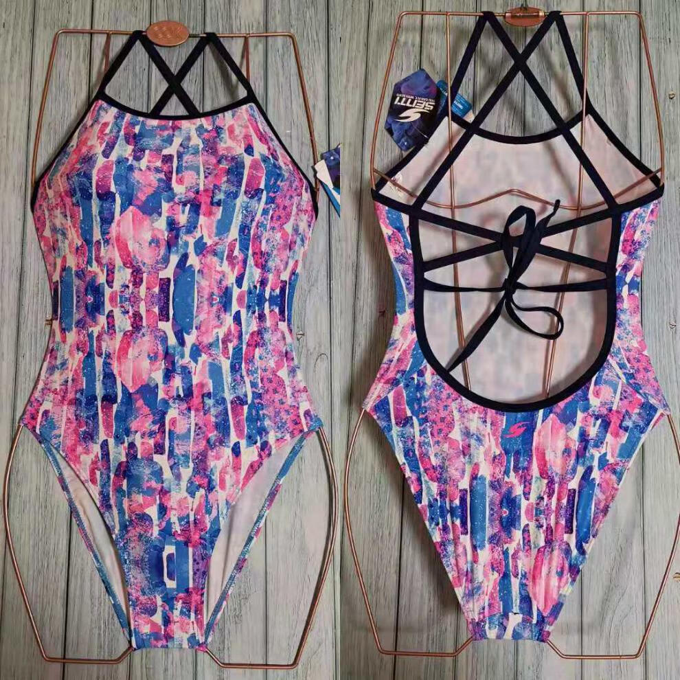 2022新款senti泳衣senti游泳衣女韩国时尚大理石纹路比赛训练速干竞技