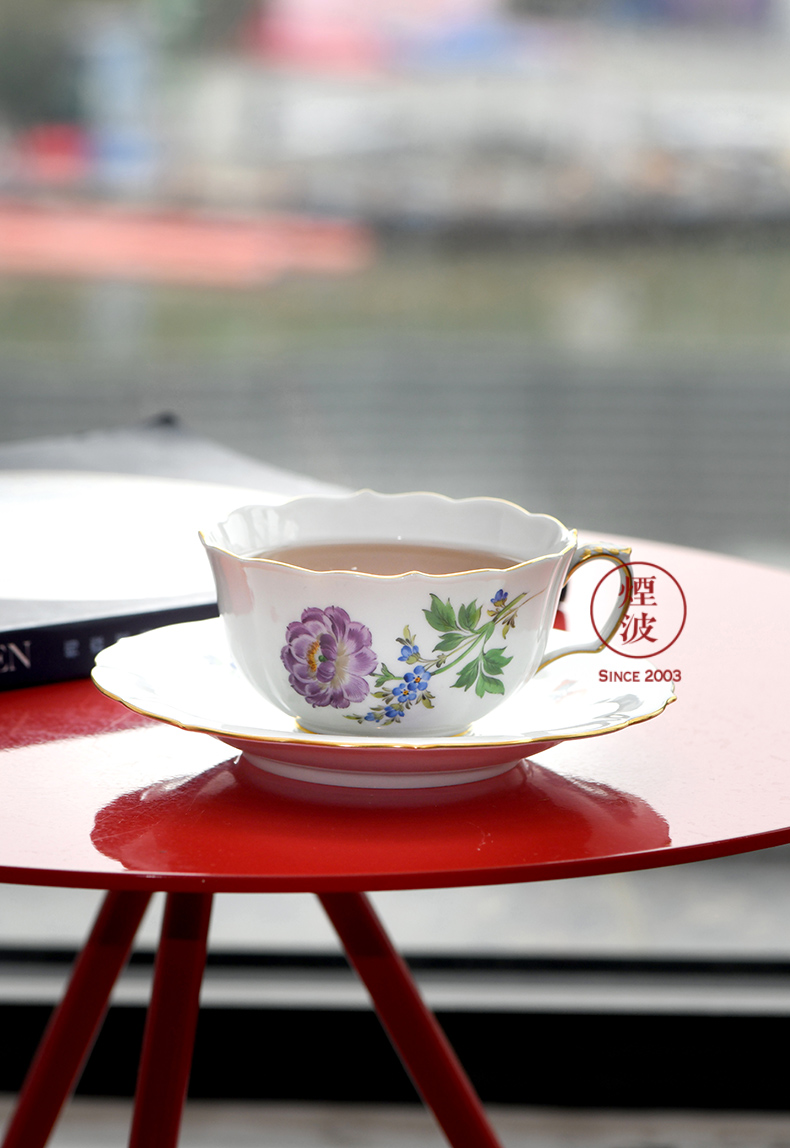 德国meissen 梅森瓷器 自然主义花卉 花毛茛 彩绘描金 茶杯碟【图片