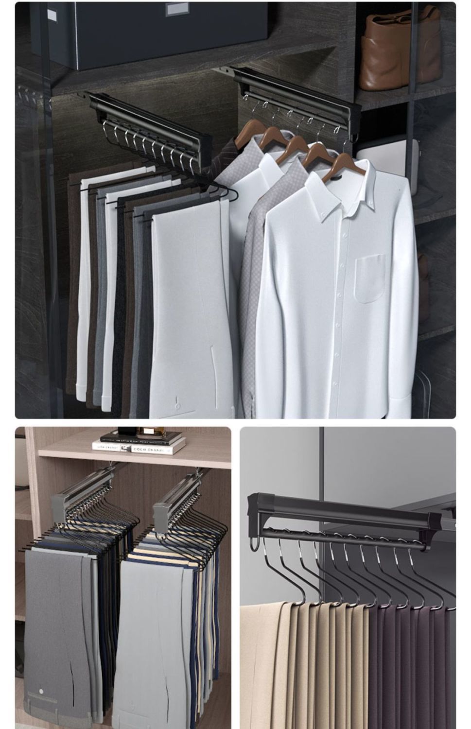 裤抽裤架衣柜内置伸缩抽拉滑轨家用顶装轨道裤抽架挂裤子收纳神器配件