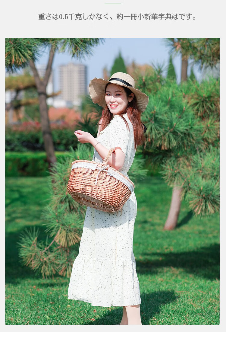 野餐篮野菜篮藤编小篮子带盖网红用品竹篮手提篮田园摘菜买菜蓝水果篮