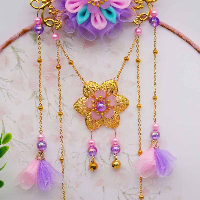 儿童古装头饰女童汉服古风发饰蝴蝶发卡步摇小女孩古代流苏发夹红钗一