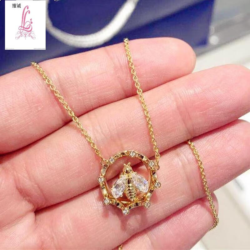 【京选精品】1:1高品质金色皇冠旋转小蜜蜂项链女施华链蜜蜂元素锁骨