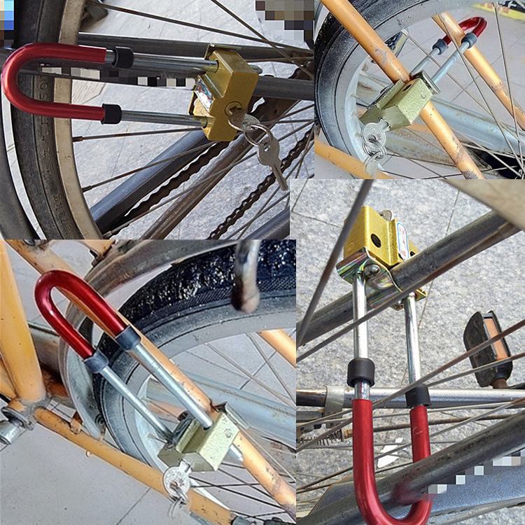 自行车锁小插锁叉锁老式加粗多用图u型锁固定锁盗锁柜门锁车锁2把锁