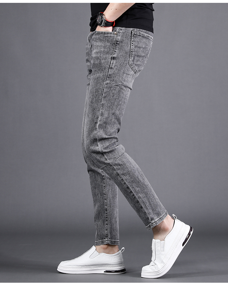 烟灰色九分牛仔裤男夏季薄款2022年新款修身小脚休闲百搭潮牌裤子
