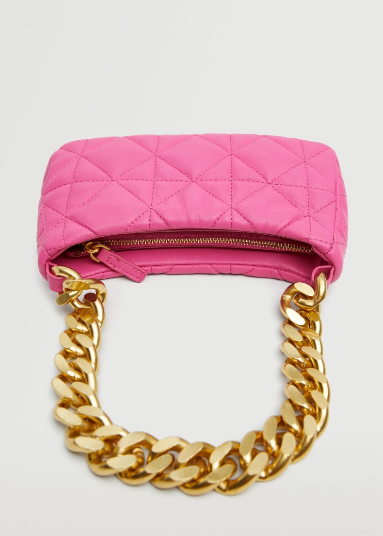 mango女装包包2022秋冬新款美式时尚简约人造革细链单肩包 紫红色