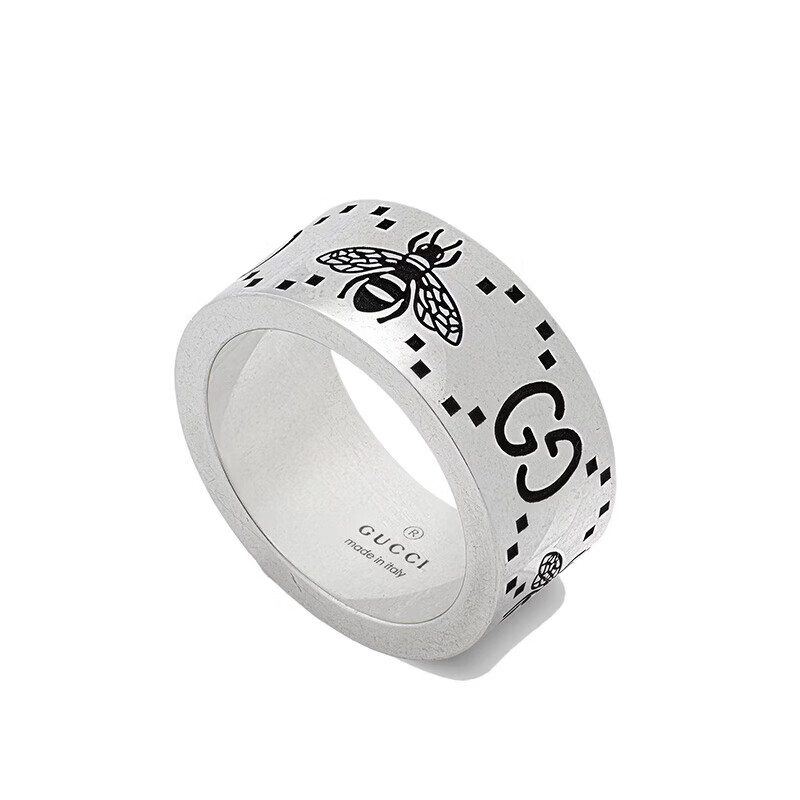 【包税】gucci/古驰 22新款 男女同款925银gg蜜蜂刻花宽9毫米宽版戒指