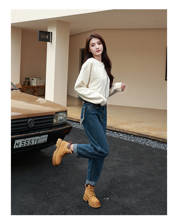 马丁靴女大黄靴女踢不烂英伦风春秋厚底ins炸街小短靴黄色马丁靴