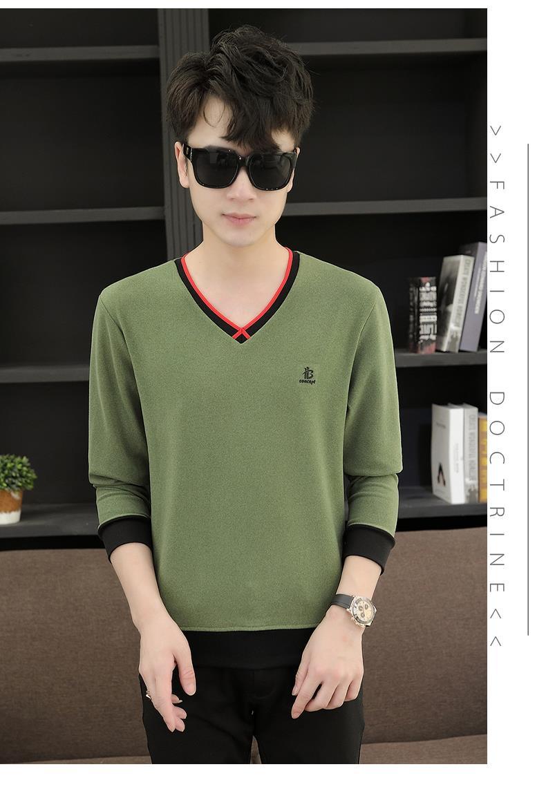 春季男装v领金丝绒长袖t恤潮流装休闲个性上衣服潮牌痞帅打底衫男士