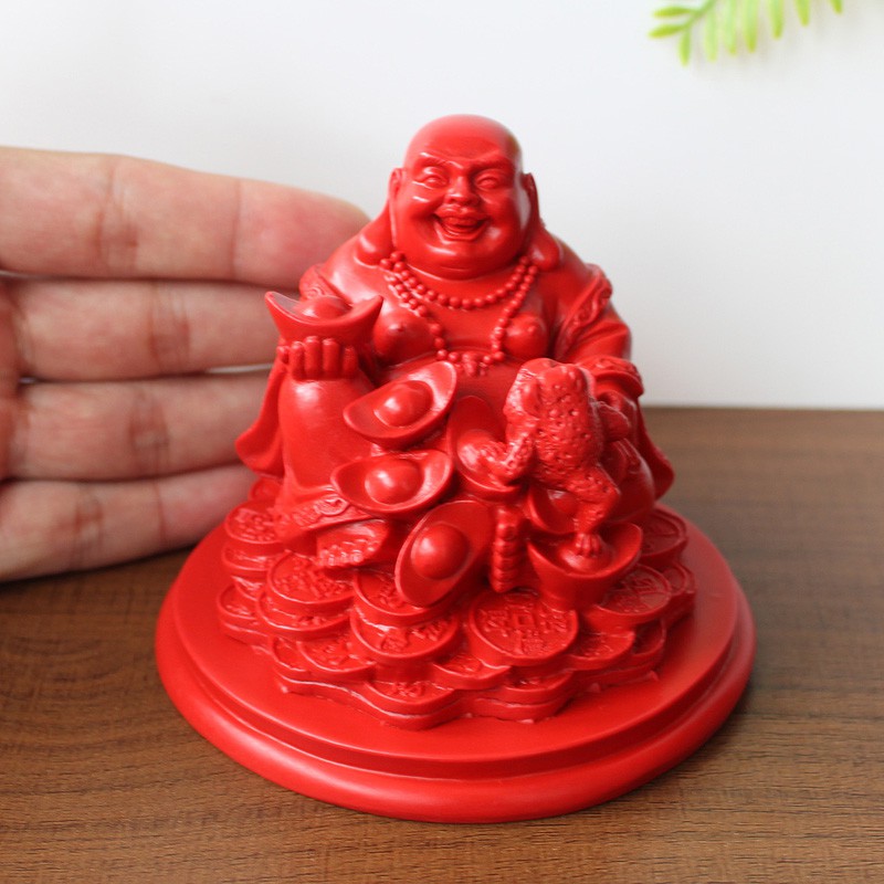 青鹊凰天然红色朱砂佛元宝金蟾佛大肚佛弥勒佛笑佛汽车车内车用摆件