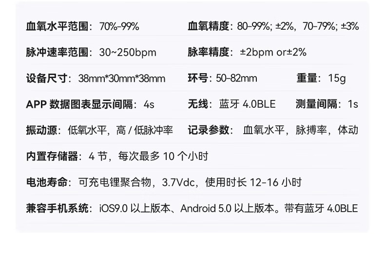 血氧仪非指夹式指脉氧睡眠呼吸暂停心率血氧饱和度检测仪家用o2ring