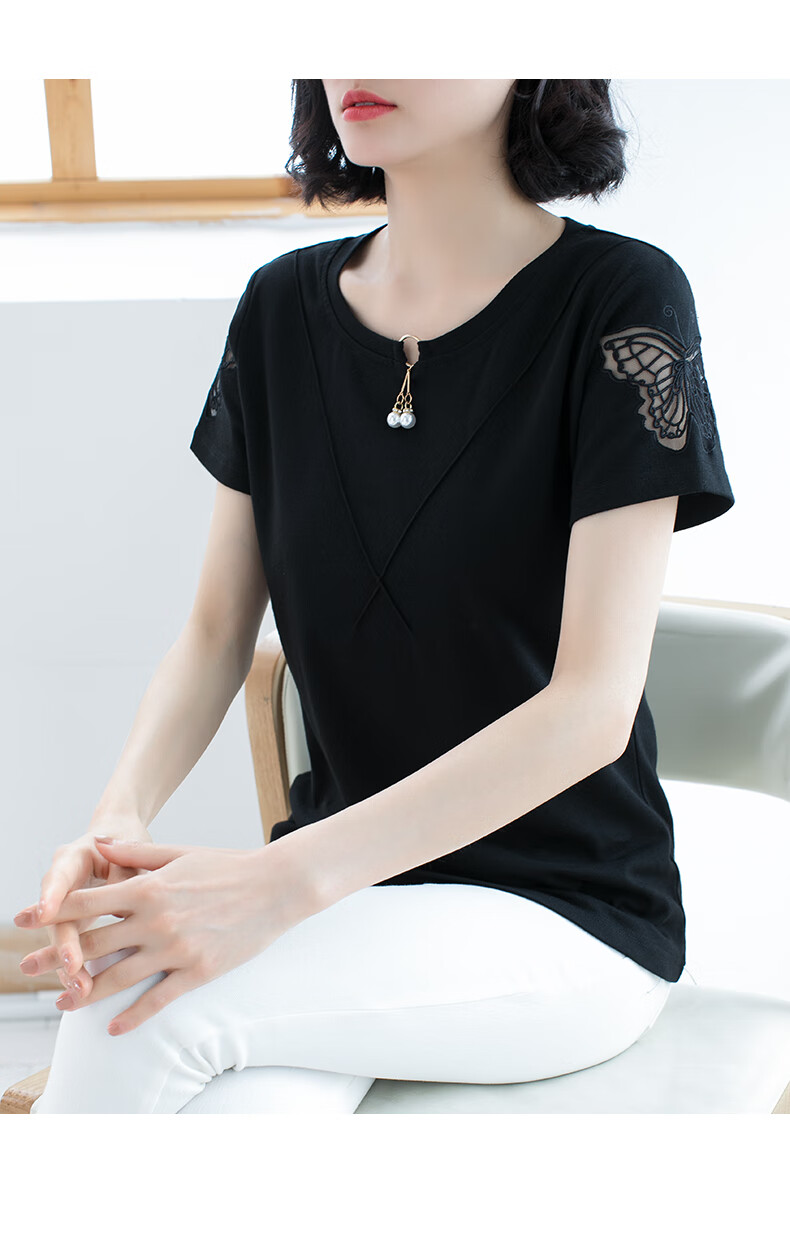 女士半截袖中年人2020夏装新款韩版大码大号胖mm女装半袖上衣中年妈妈