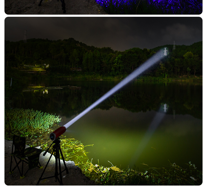 京选优品钓鱼灯夜钓灯超亮台钓疝气灯蓝光强光大功率电筒四光源夜光