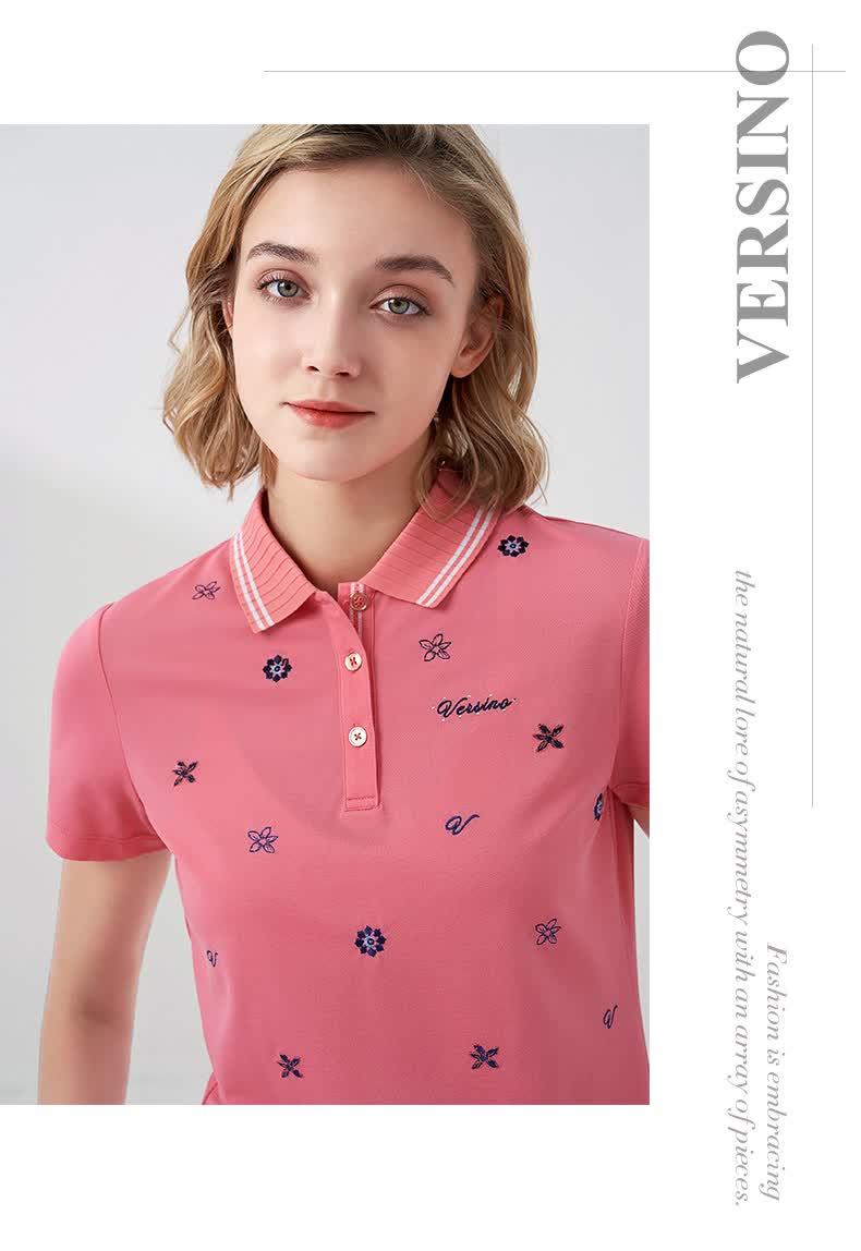 versino梵思诺女装2022夏季新款女士polo衫女士短袖印花t恤上衣43c