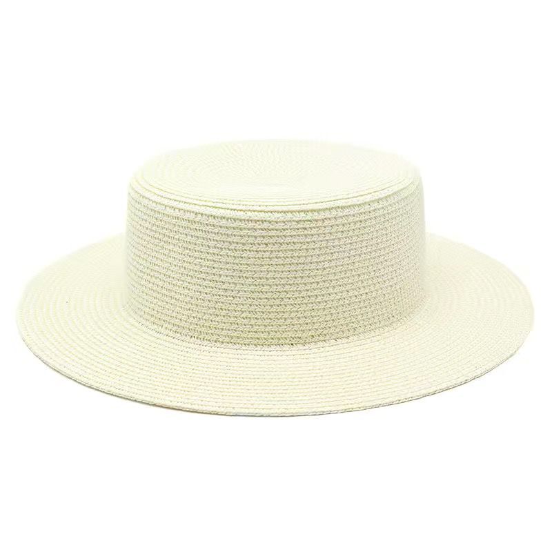 香溪里毡帽 草绿色草帽平顶小礼帽海边度假沙滩帽遮阳帽 白色 可调节