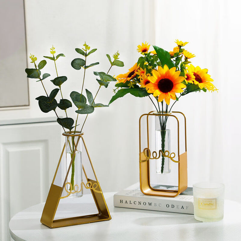 假花仿花客厅摆设北欧创意玻璃水培水养装饰品插花花瓶摆件单只向日葵