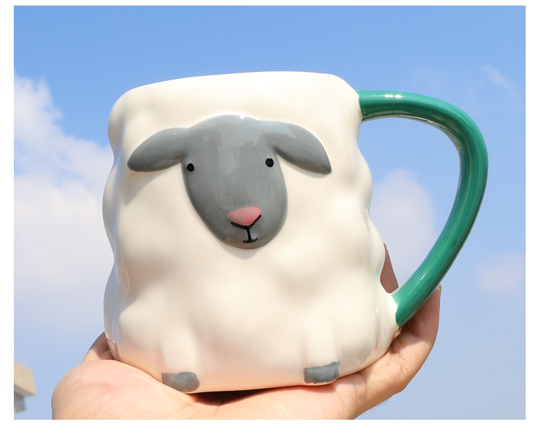 小羊肖恩马克杯带盖可爱卡通少女心个性创意陶瓷水杯子女 羊羊酱 无盖