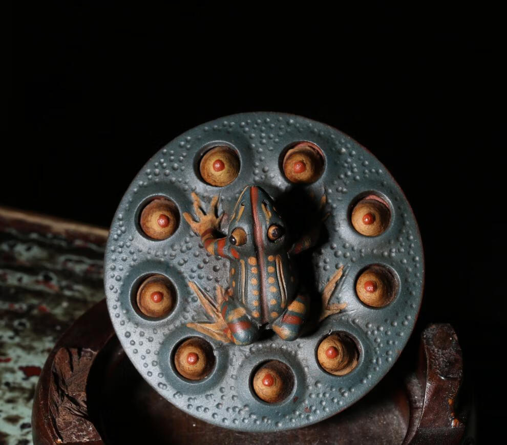 皖宣陶艺宜兴紫砂老茶壶纯手工蒋蓉款青蛙莲子壶早期一厂台湾回流花器