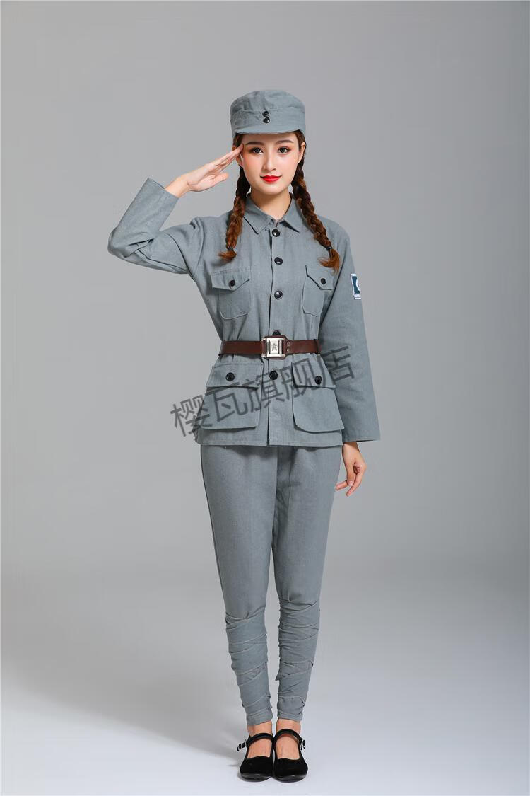 樱瓦红军儿童八路军演出服套装成人新四军红军影视道具服装棉麻新布鞋