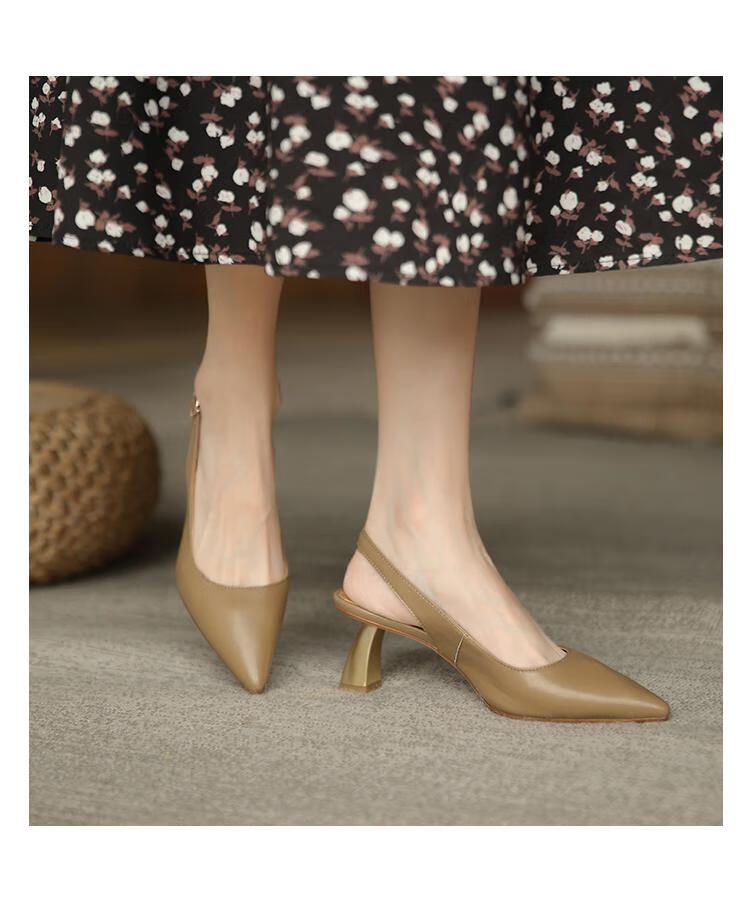 烟斗凉鞋女2022夏季新款尖头高跟鞋女士时尚包头细跟单鞋舒适中跟女鞋