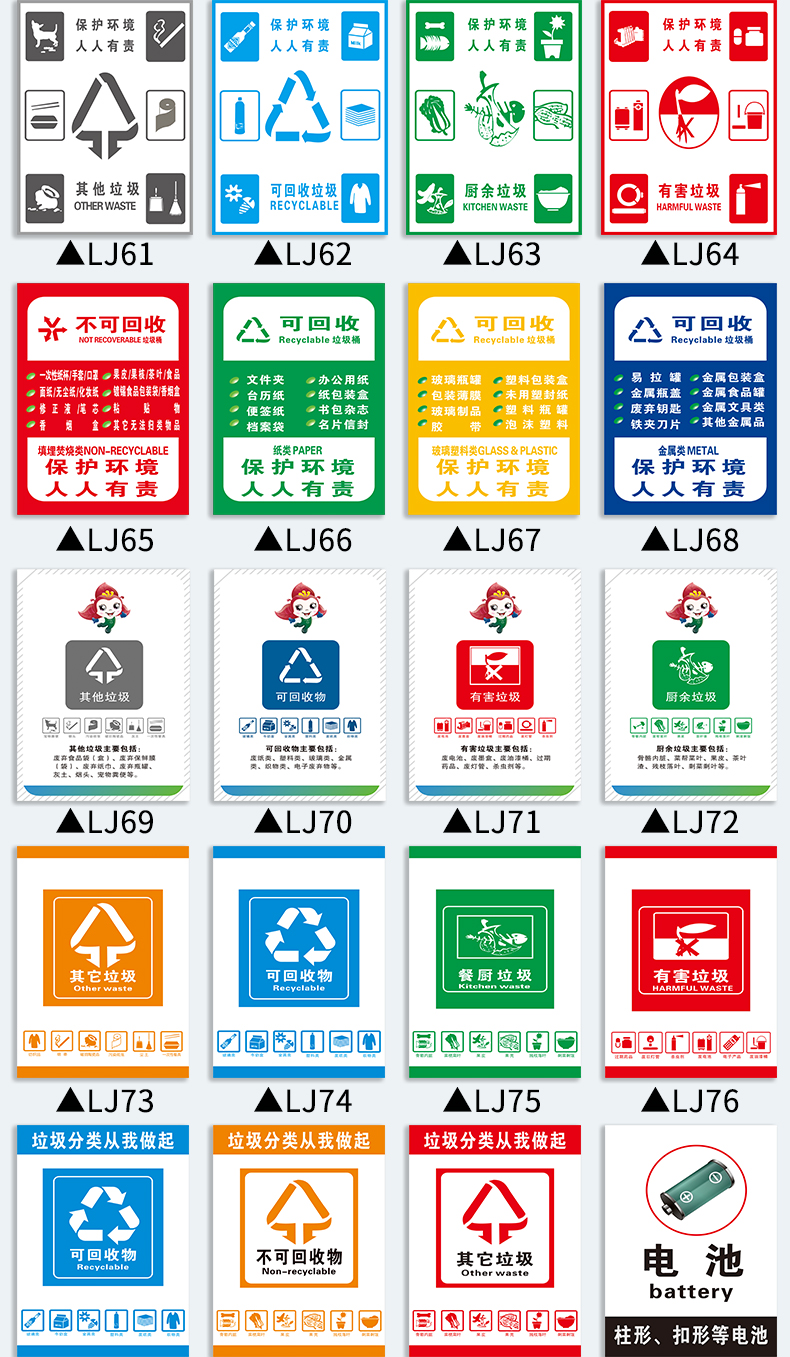 垃圾分类标识贴纸处理标识牌干湿可回收不可有害易腐厨余生活垃圾指示
